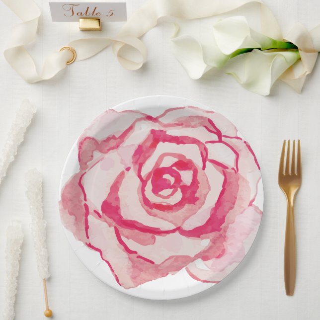 Assiettes En Carton Élégant Rose d'aquarelle rose (Mariage)
