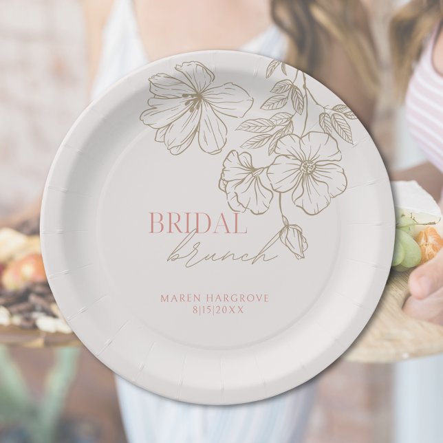 Assiettes En Carton Élégant Rose et Or Brunch de Mariée Enterrement de (Elegant Pink and Gold Bridal Brunch Bridal Shower Paper Plates)