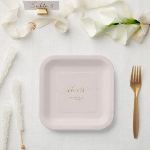 Assiettes En Carton Élégant rose et or Lettre de félicitations pour é