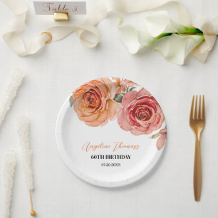 Assiettes En Carton Elégant Rose Floral Rouge Orange