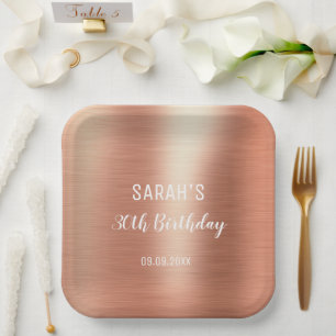 Assiettes En Carton Élégant Rose Gold Foil N'importe quel âge 30e a