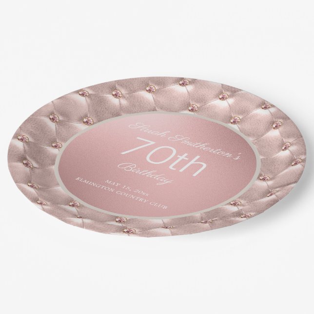 Assiettes En Carton Elégant Rose Rose Gold 70e anniversaire (Angle)
