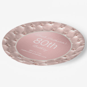 Assiettes En Carton Elégant Rose Rose Gold 80e anniversaire