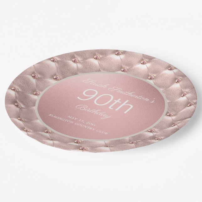 Assiettes En Carton Elégant Rose Rose Gold 90e anniversaire (Angle)