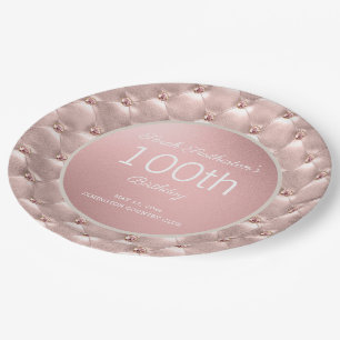 Assiettes En Carton Elégant Rose Rose Or 100e anniversaire