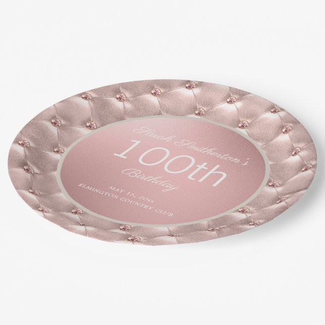 Assiettes En Carton Elégant Rose Rose Or 100e anniversaire (Angle)