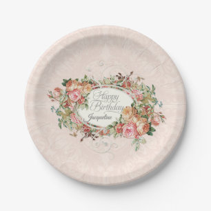 Assiettes En Carton Élégant Rose Vintage de Blush Floral Bouquet Dam