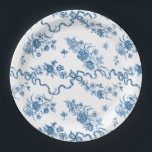 Assiettes En Carton Élégant Roses et rubans bleus gravés Vintages<br><div class="desc">Elégant et romantique bleu gravé roses vintages,  fleurs,  vignes,  feuilles et papillons avec des rubans et arcs entrelacés sur un arrière - plan blanc.</div>