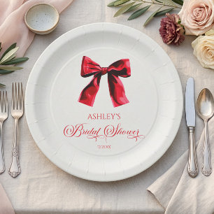 Assiettes En Carton Elégant Ruban Coquette Rouge Enterrement de Vie de