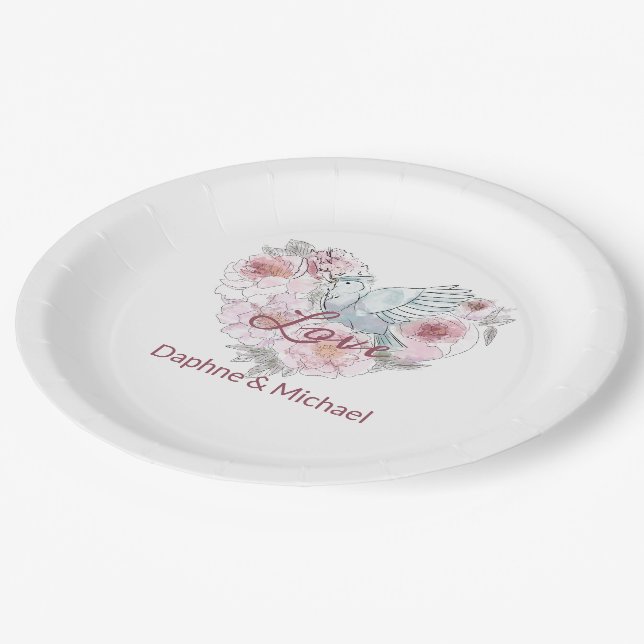 Assiettes En Carton Elegant Rustic Pink Moderne Chic Heart Script (Angle)