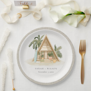 Assiettes En Carton Élégant Rustique Tropical Palm Beach Shack Mariage