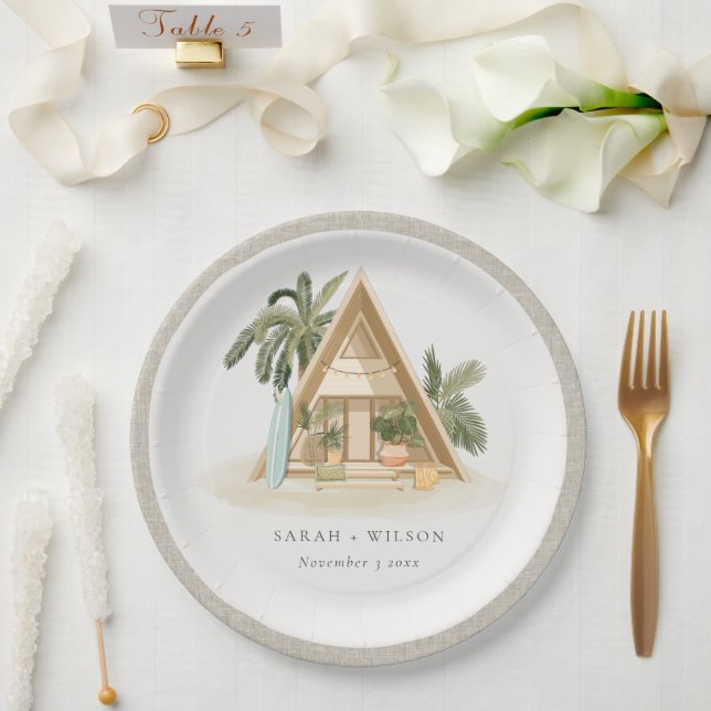 Assiettes En Carton Élégant Rustique Tropical Palm Beach Shack Mariage (Mariage)