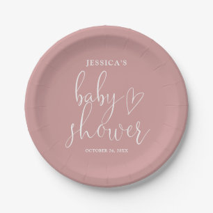 Assiettes En Carton Élégant Script Dusty Rose Baby shower rose