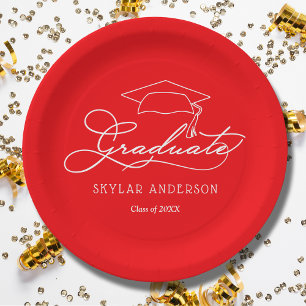 Assiettes En Carton Élégant Script Graduate Casquette Red Graduate Pla