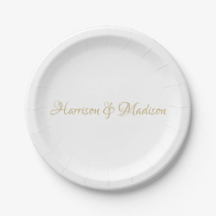 Assiettes En Carton Élégant script noms personnalisés rose Mariage