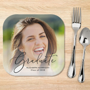 Assiettes En Carton Élégant Script Photo Overlay Party