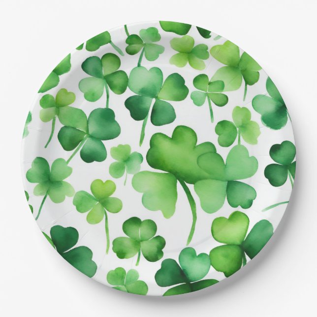 Assiettes En Carton Élégant Shamrock aquarelle (Devant)