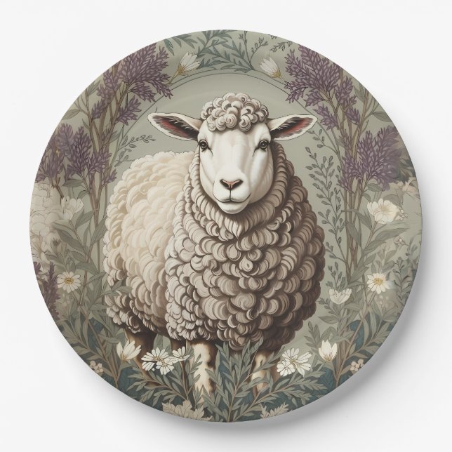 Assiettes En Carton Elegant Sheep Lavender Flower Background (Devant)