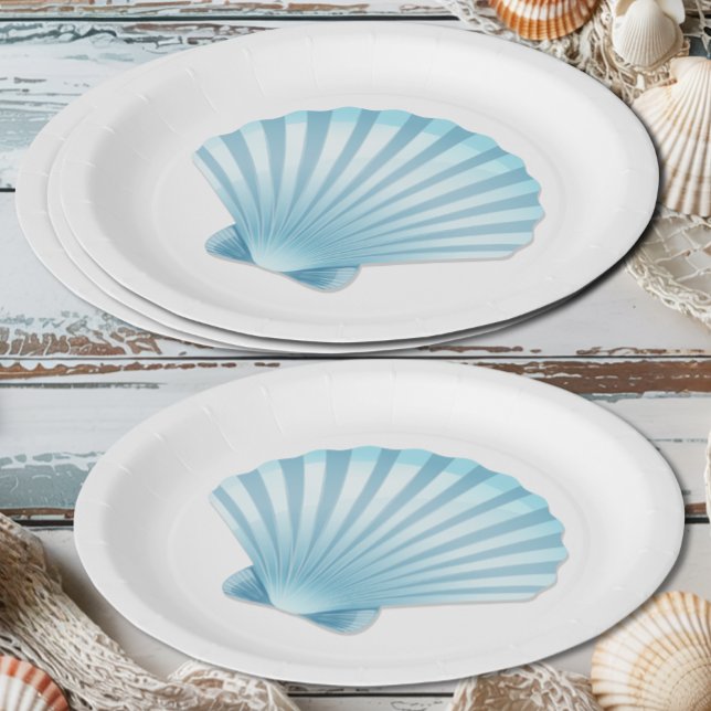 Assiettes En Carton Elégant Shell Beach Nautical Blue Mariage (Créateur téléchargé)