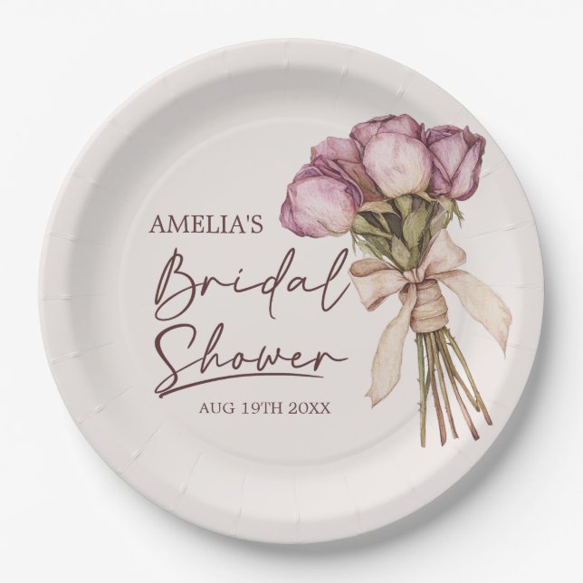 Assiettes En Carton Élégant Shower Floral de Mariée  (Devant)