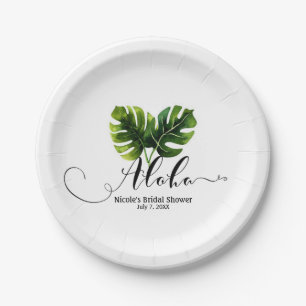 Assiettes En Carton Élégant Simple Feuilles De Palmier Tropical Mariag