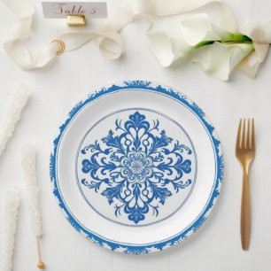 Assiettes En Carton Élégant simple Fleur Bleue Blanche de style chinoi