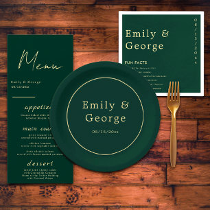 Assiettes En Carton Élégant Simple Green Gold Classy Mariage moderne