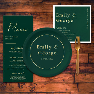 Assiettes En Carton Élégant Simple Green Gold Classy Mariage moderne
