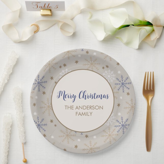 Assiettes En Carton Elegant Snowflake Pattern Beige (Mariage)