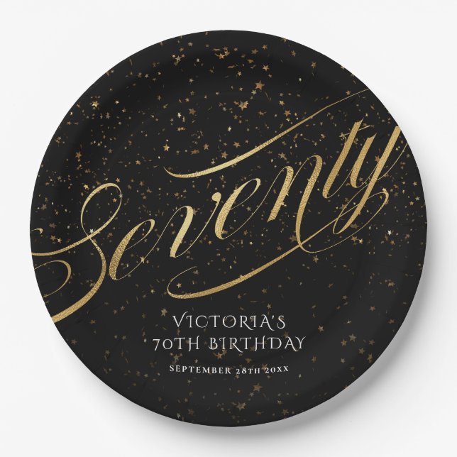 Assiettes En Carton Elégant Soixante-dix-70e anniversaire Gold Noir Co (Devant)