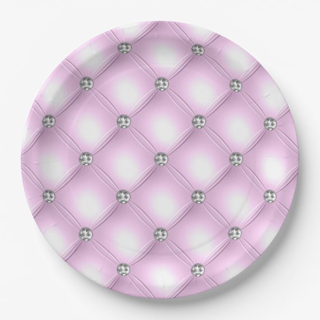 Assiettes En Carton Élégant Sparkle Purple Tufted Bling Mariage (Devant)