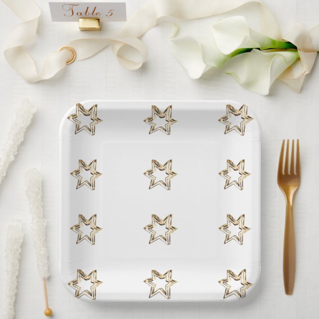 Assiettes En Carton Élégant Stars Motifs Étoiles Faux Gold Stars (Mariage)