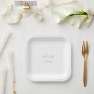 Assiettes En Carton Elégant Style Gold Letting Cheers Event Party