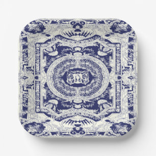 Assiettes En Carton Élégant Style moderne Marine Bleu Baroque Ornement