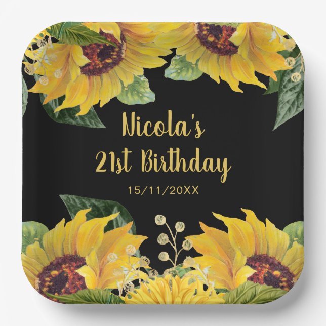 Assiettes En Carton Elegant Sunflowers and Foliage Birthday Party (Recto)