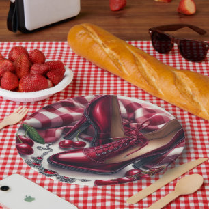 Assiettes En Carton Élégant talons rouges hauts avec cerise