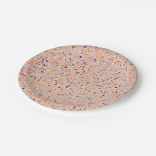 Assiettes En Carton Élégant Terrazzo Retro rose violet blanc Motif