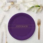 Assiettes En Carton Élégant texte personnalisable | Gold & Deep Purple<br><div class="desc">Elégant lettrage personnalisable,  modifier le design comme vous voulez!</div>