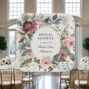 Assiettes En Carton Elégant thé à Fête des mariées d'or Floral Françai