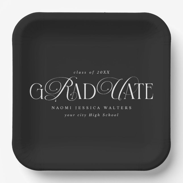 Assiettes En Carton Elegant Typography Old Money Graduation Black (Recto)