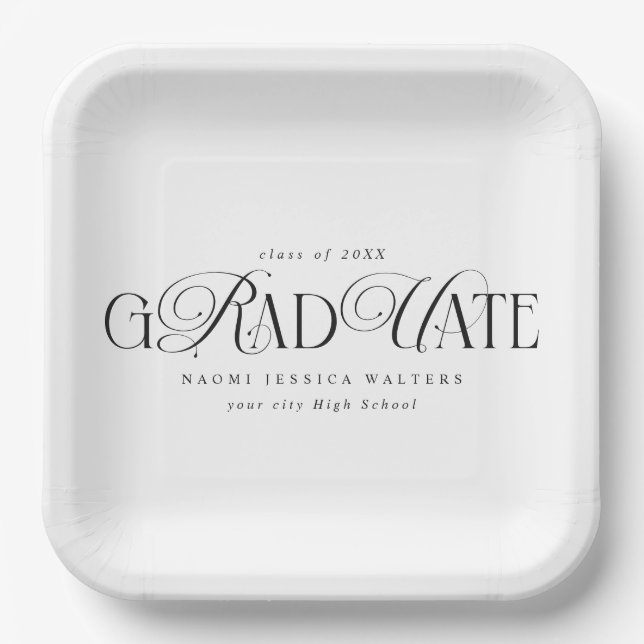 Assiettes En Carton Elegant Typography Old Money Graduation WHITE (Recto)