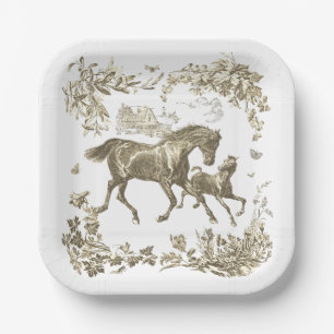 Assiettes En Carton Élégant Vintage Beige Blanc Chevaux Floral
