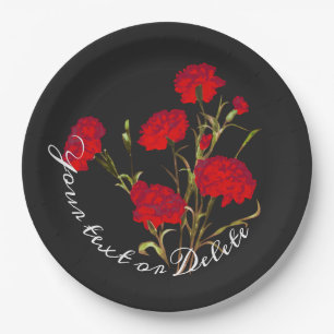 Assiettes En Carton Elégant Vintage Floral Carnation rouge sur mesure