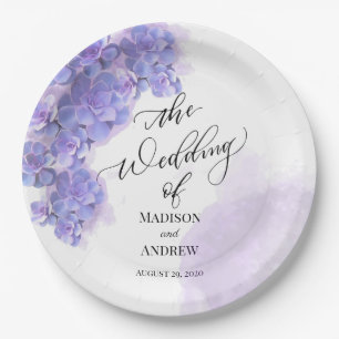 Assiettes En Carton Elégant violet Aquarelle Succulent Mariage