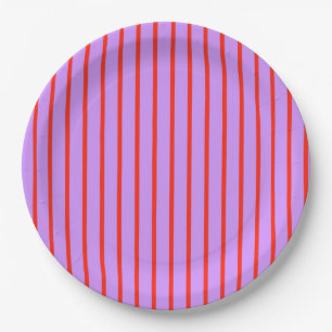 Assiettes En Carton Élégant violet et rouge rayé Vintage rétro moderne