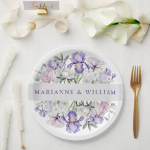 Assiettes En Carton Élégant violet Iris Romantique Mariage floral