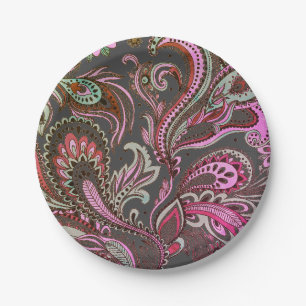 Assiettes En Carton Élégant violet rose Brown noir Motif de marguerite