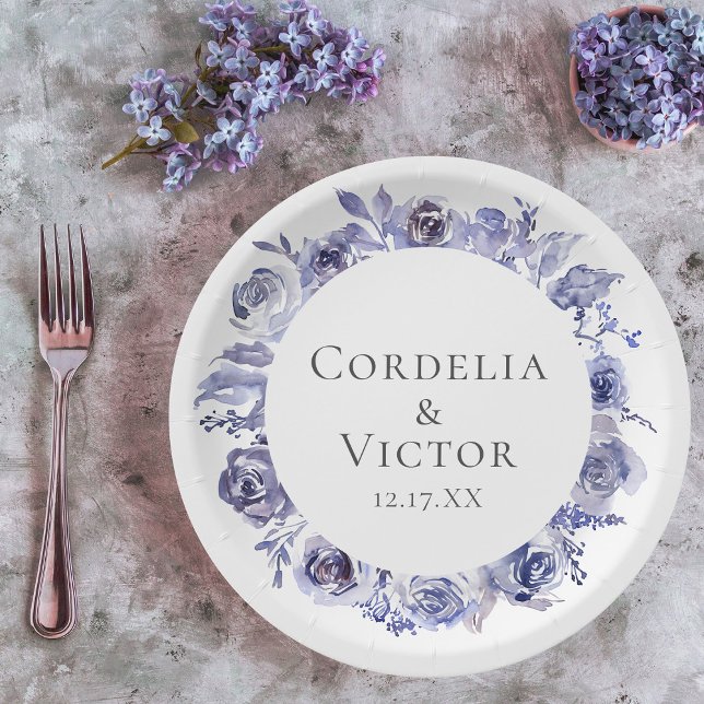 Assiettes En Carton Élégant violet Rose Floral Hiver Soirée Mariage (Créateur téléchargé)