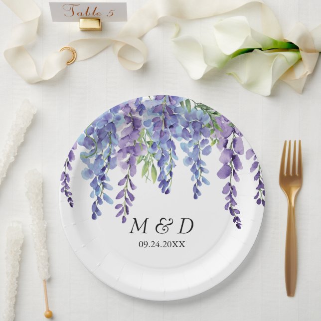 Assiettes En Carton Élégant violet violet Florals Mariage (Mariage)
