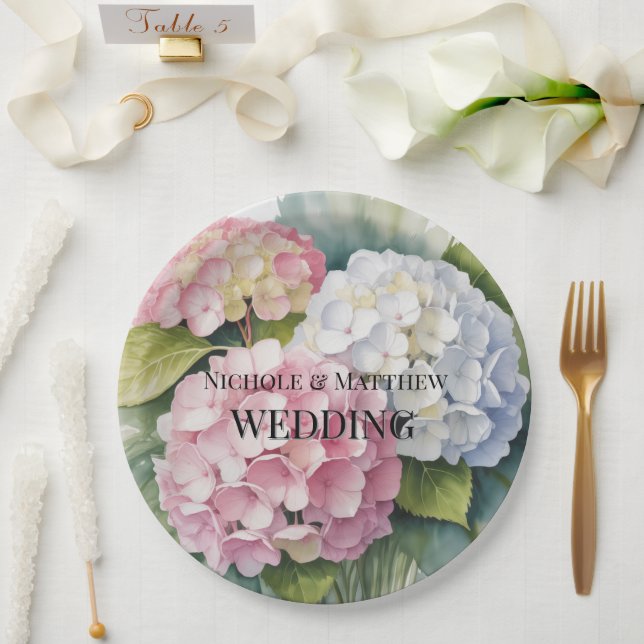 Assiettes En Carton Elegant Watercolor Hydrangea Wedding (Mariage)